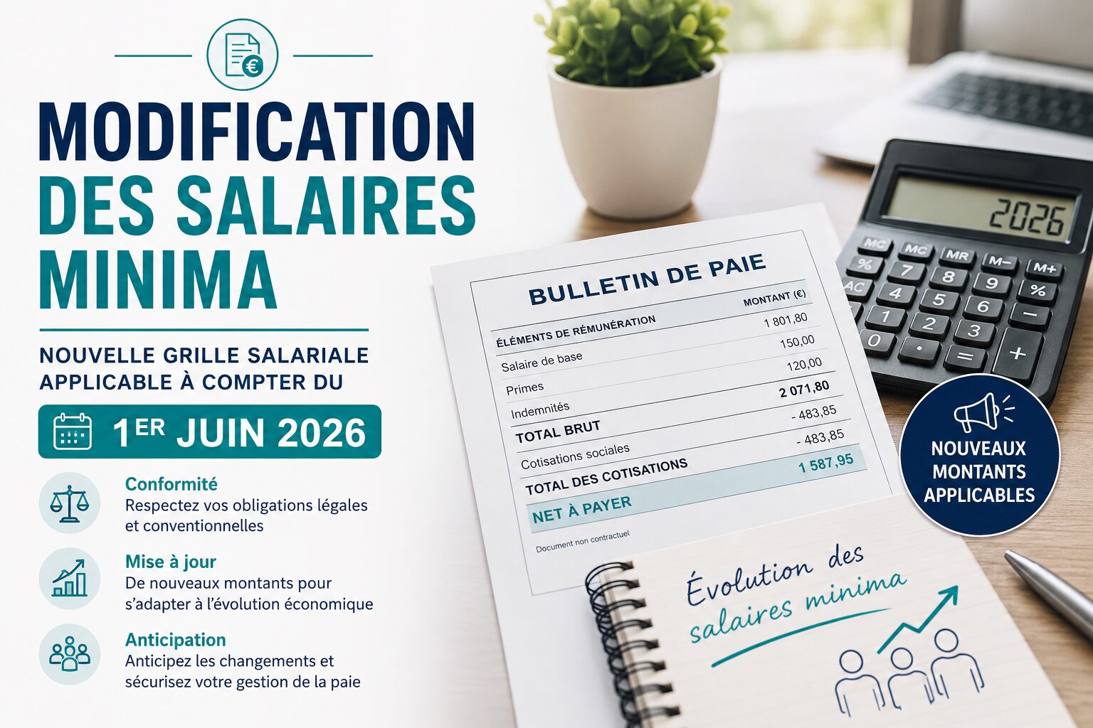 Modification des salaires horaires minima à compter du 1er juin 2026